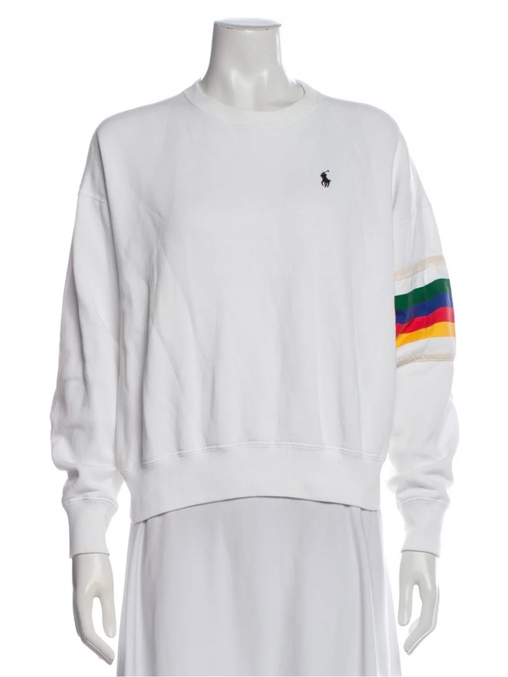 Ralph Lauren White Sweatshirt With Multicolor Sleeve Stripes